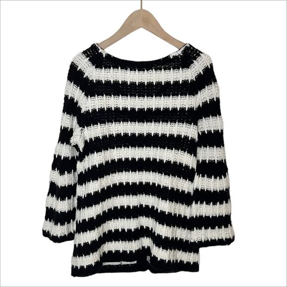 Anthropologie HWR Monogram Spike Striped Cardigan Sweater Small Black White - Picture 4 of 9